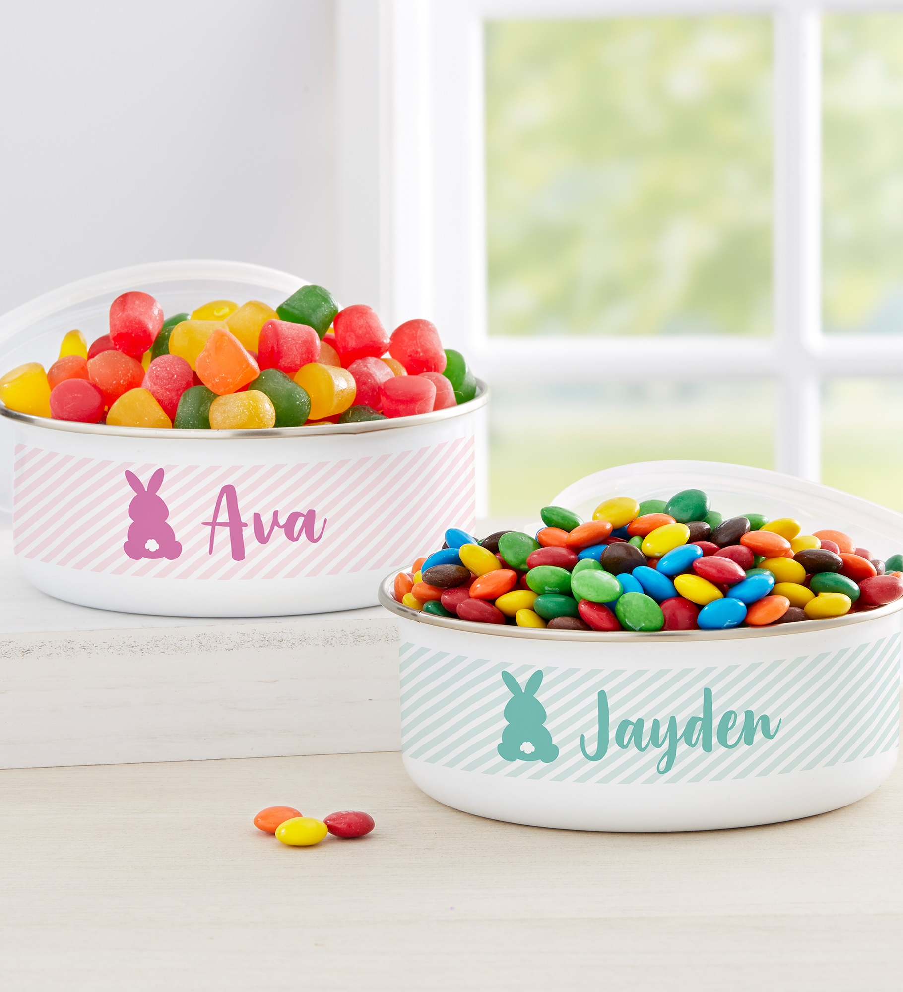 Pastel Bunny Personalized Enamel Bowl with Lid